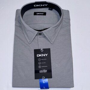 DKNY Long Sleeve Shirt Large Light Gray Natural Stretch Mens Apparel Office Work